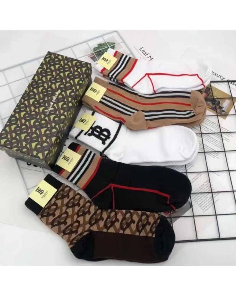 バーバリー 靴下5点セットコットンお洒落ソックスセット男女むけ