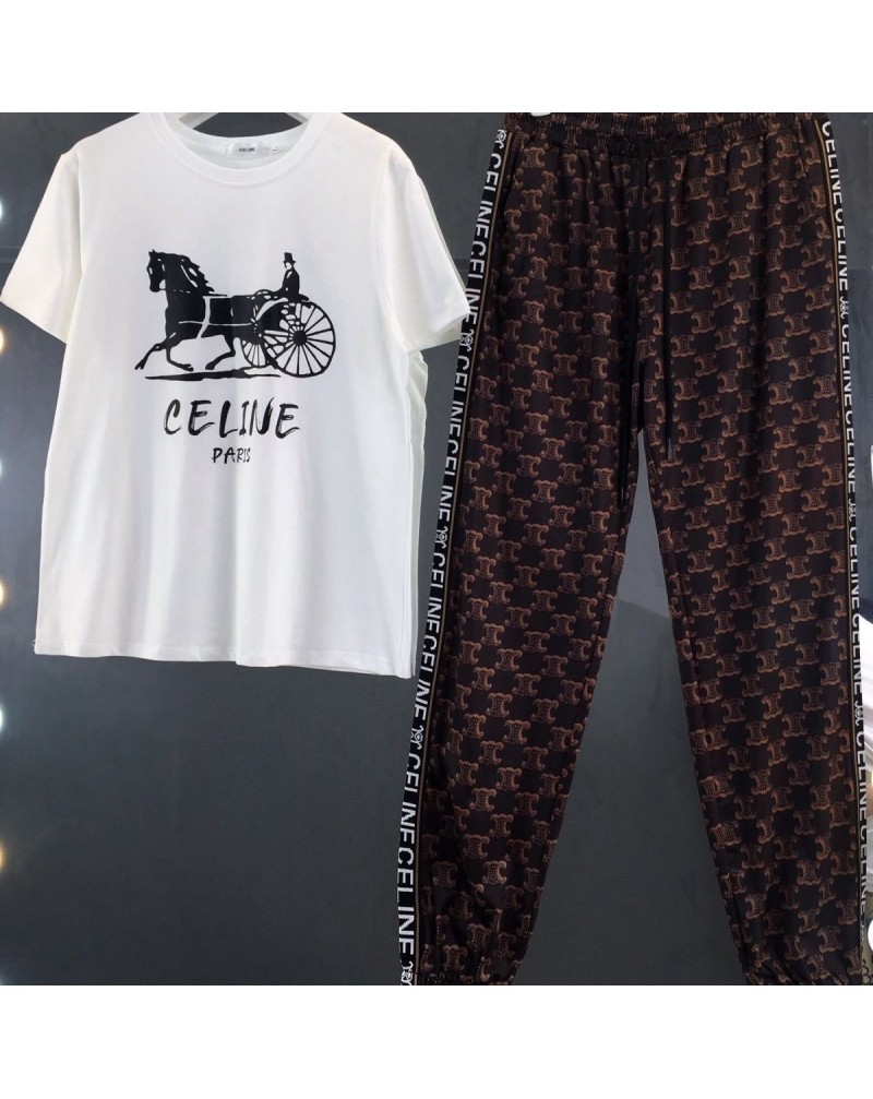 セリーヌtシャツパンツ二点セットカジュアルファッション上下セット