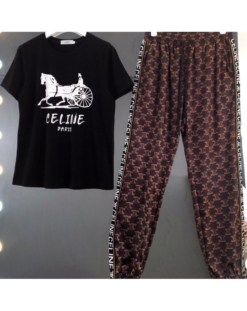 セリーヌtシャツパンツ二点セットカジュアルファッション上下セット