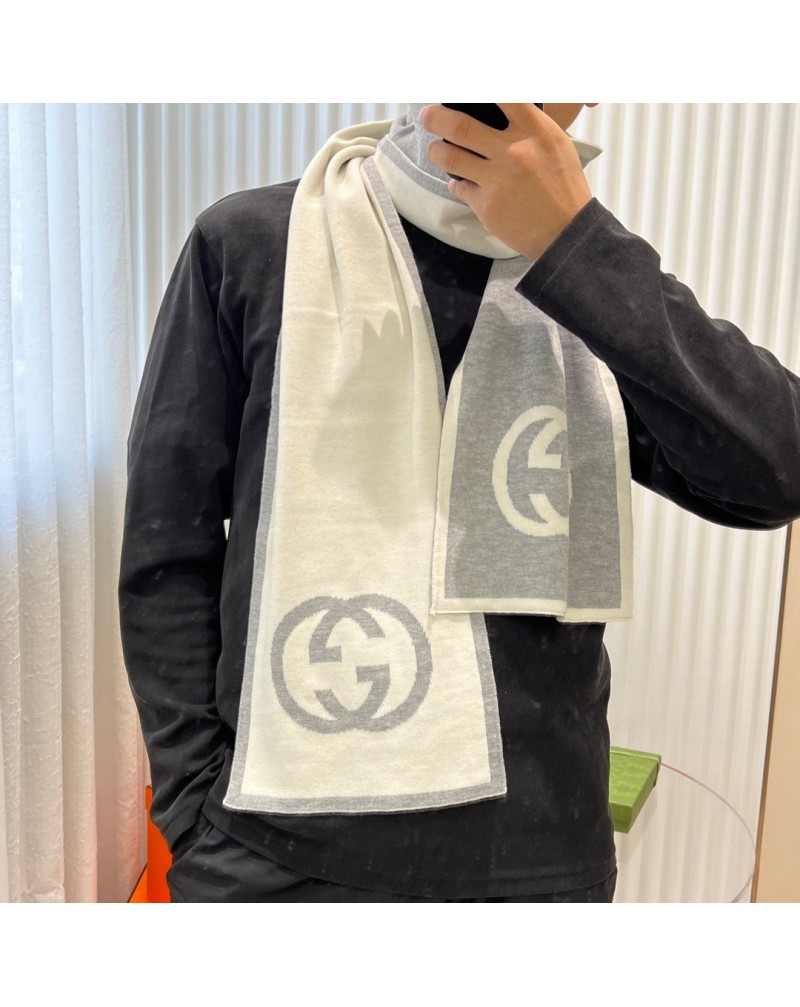 グッチ マフラーお洒落シンプルGGニットマフラーショールメンズ向け